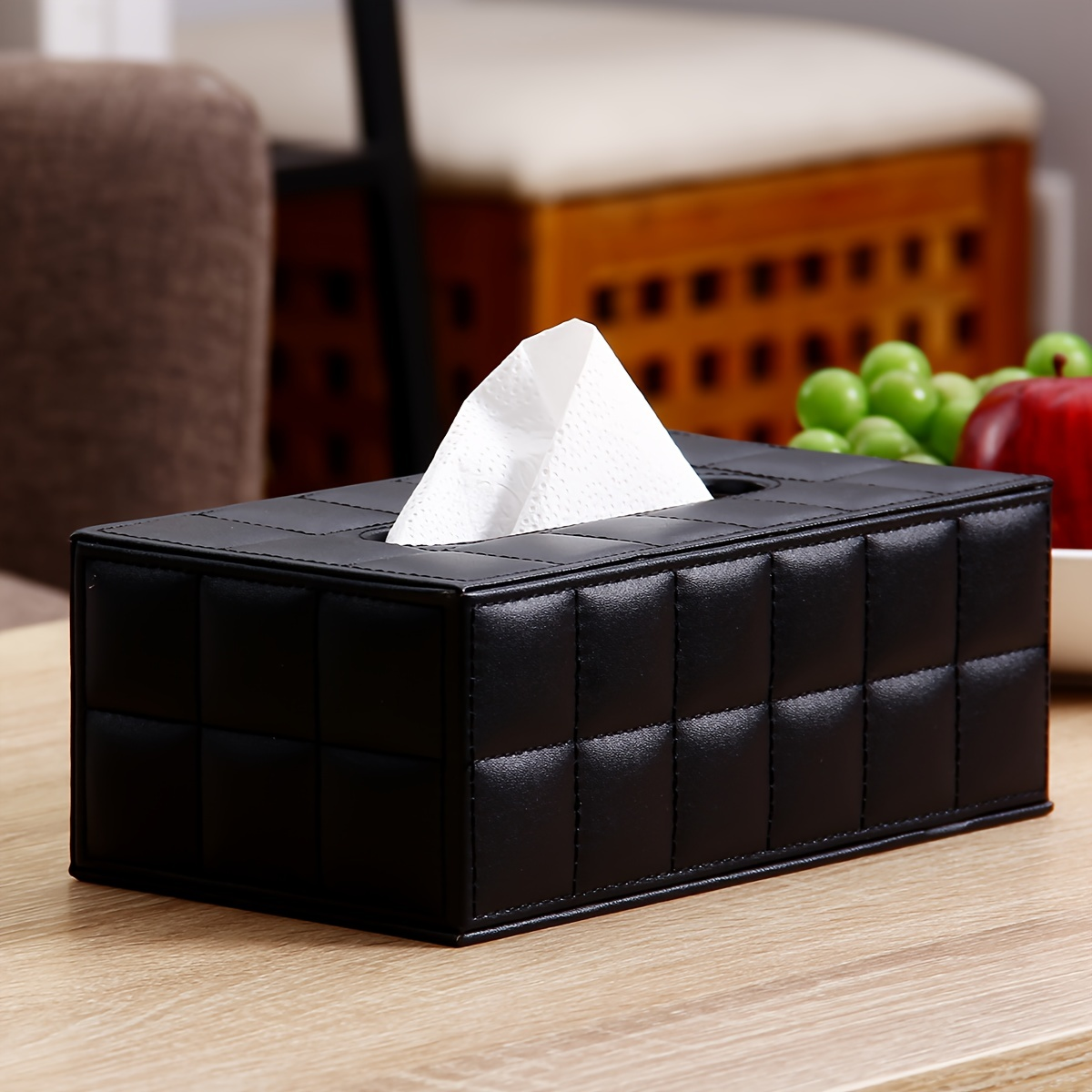 Elegant Black Quilted Tissue Box Sleeve - Rectangular Napkin Dispenser Container