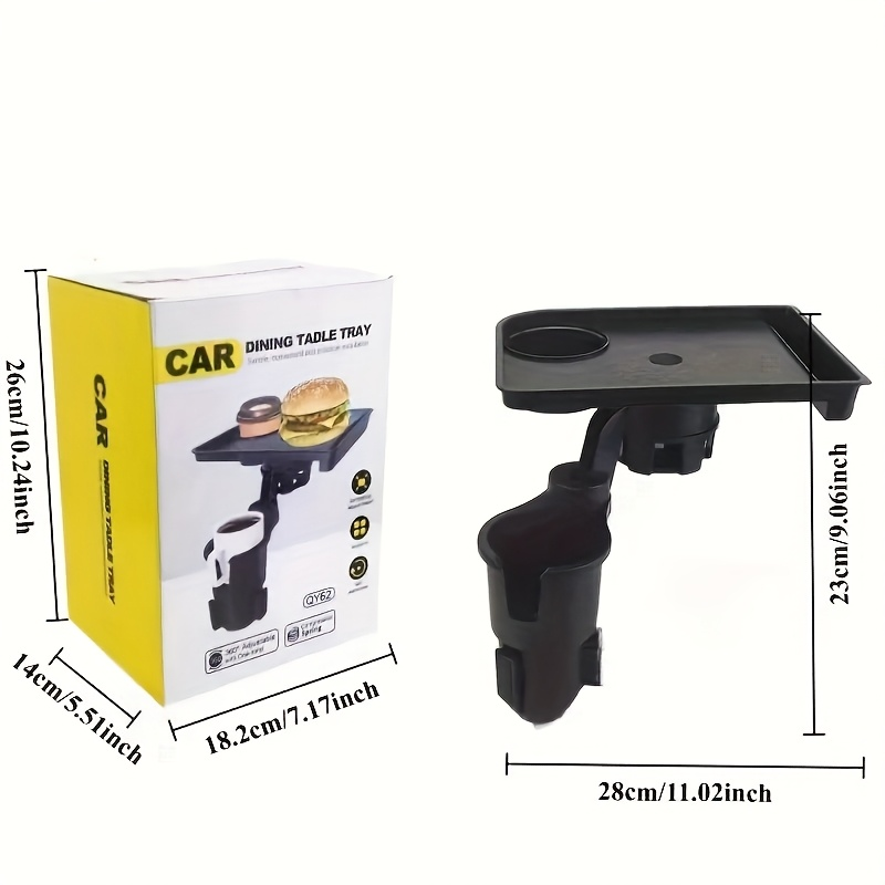 Adjustable car cup holder with 360° rotating tray