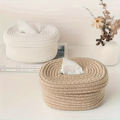 Canvas rope woven tissue box storage basket, suitable for storing tissues.
