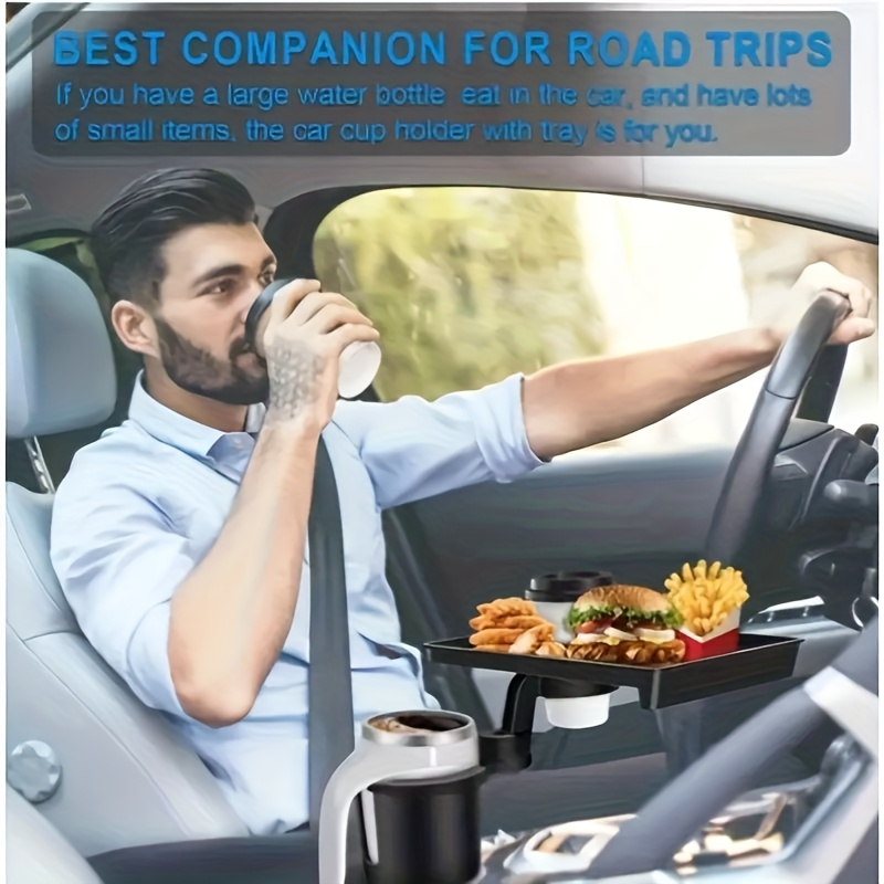 Adjustable car cup holder with 360° rotating tray