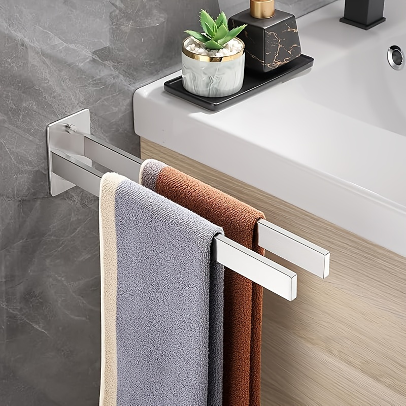Modern black stainless steel double-layer towel rack, 4-hook wall-mounted