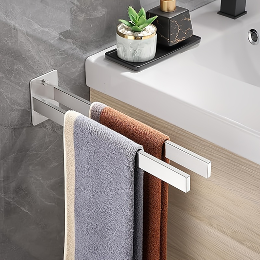 Modern black stainless steel double-layer towel rack, 4-hook wall-mounted