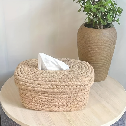 Canvas rope woven tissue box storage basket, suitable for storing tissues.