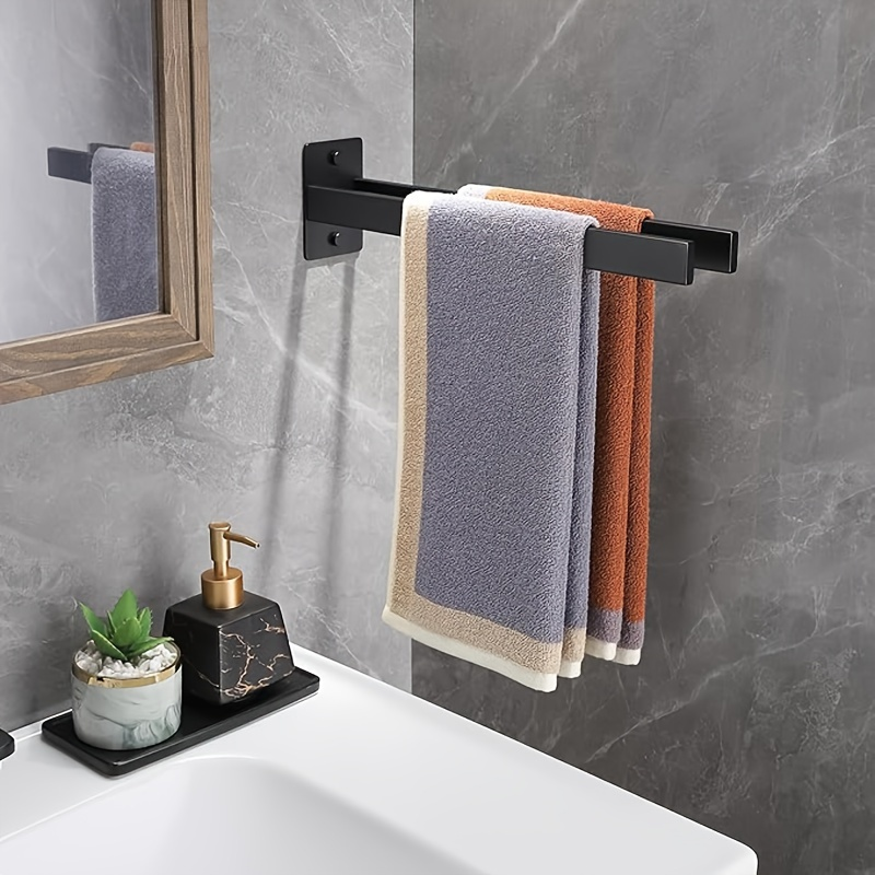 Modern black stainless steel double-layer towel rack, 4-hook wall-mounted