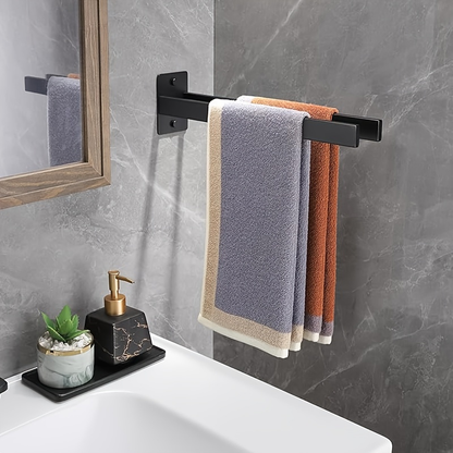 Modern black stainless steel double-layer towel rack, 4-hook wall-mounted
