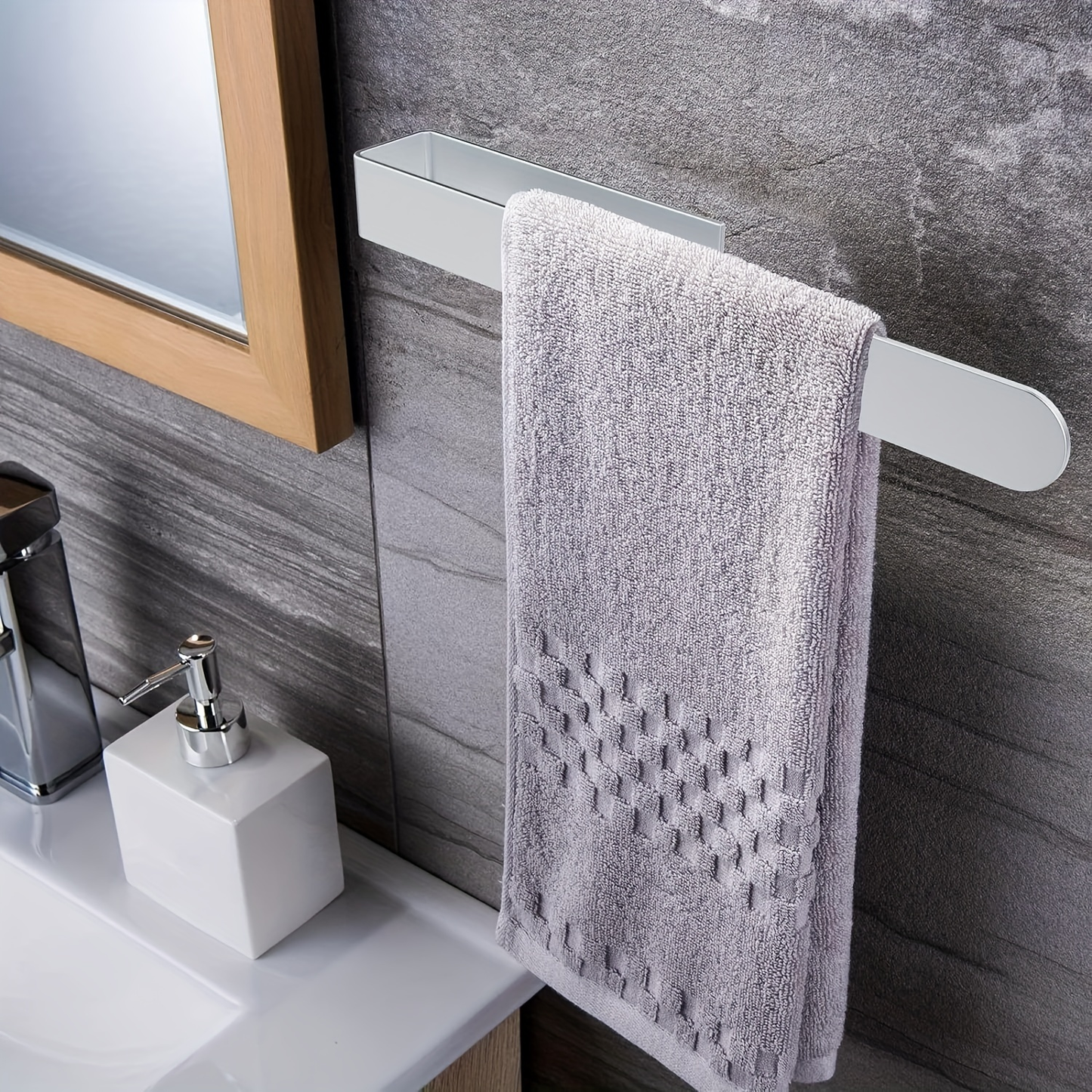 Self-adhesive stainless steel towel rack - 23.6 inches x 37.4 inches, matte black