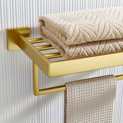 Luxury metal towel rack with storage shelf, wall-mounted (1 piece)