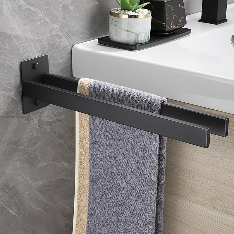Modern black stainless steel double-layer towel rack, 4-hook wall-mounted