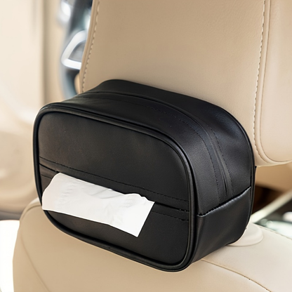 Universal seat back hanging tissue storage box