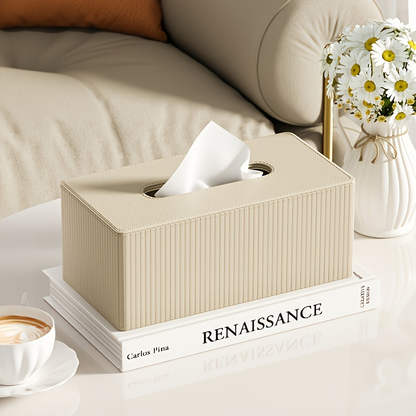 Luxury tissue box, made of premium leather, available in three colors.