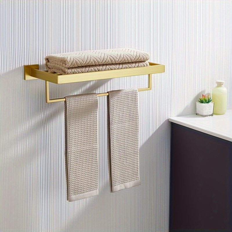 Luxury metal towel rack with storage shelf, wall-mounted (1 piece)