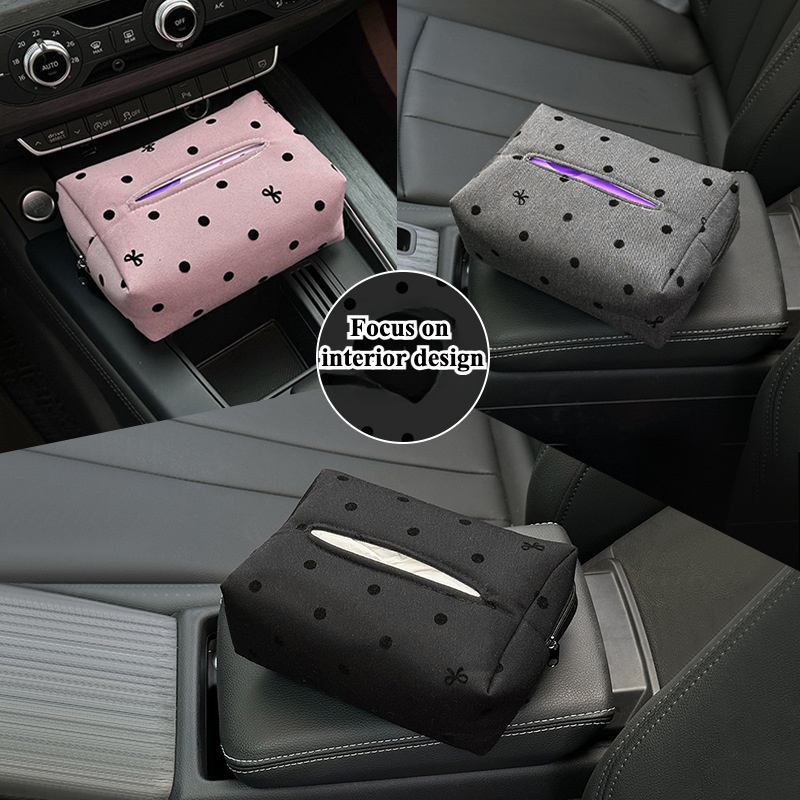 Elegant polka dot bow car tissue holder