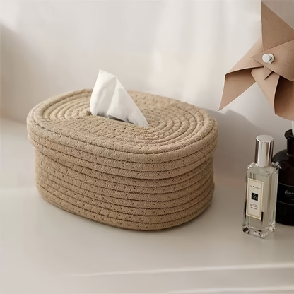 Canvas rope woven tissue box storage basket, suitable for storing tissues.