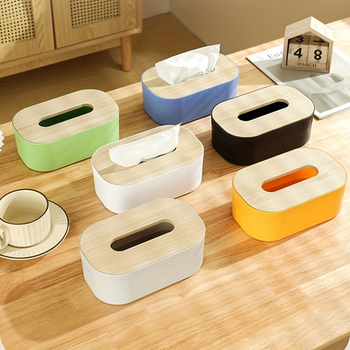 1 Modern Style Tissue Box Stand - Durable Plastic Material, Wooden Top