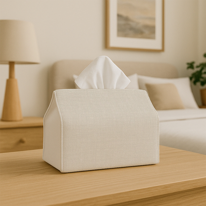 Elegant modern white and beige tissue box with lid - decorative storage box