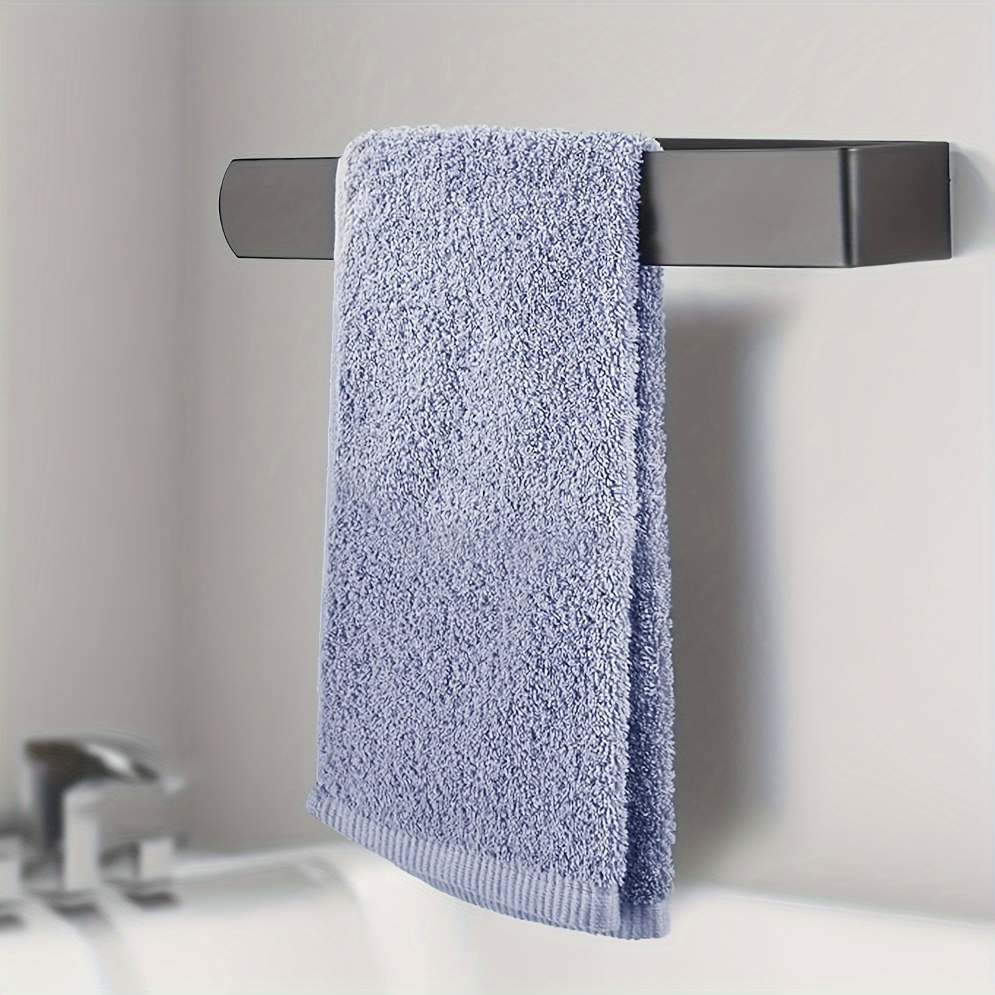 Self-adhesive stainless steel towel rack - 23.6 inches x 37.4 inches, matte black