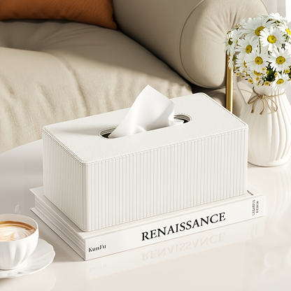 Luxury tissue box, made of premium leather, available in three colors.