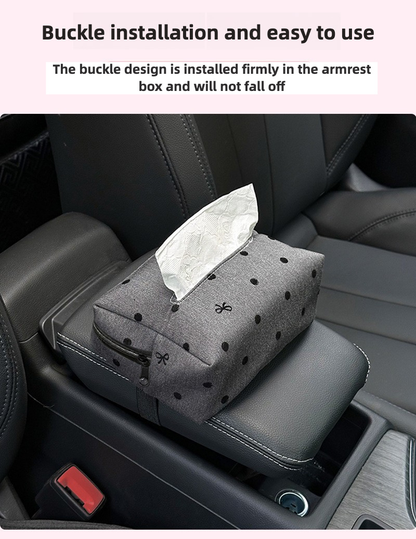 Elegant polka dot bow car tissue holder