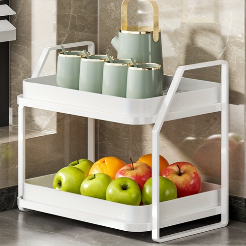 Expandable Double Tier Kitchen Storage Shelf – Gold Metal Frame.