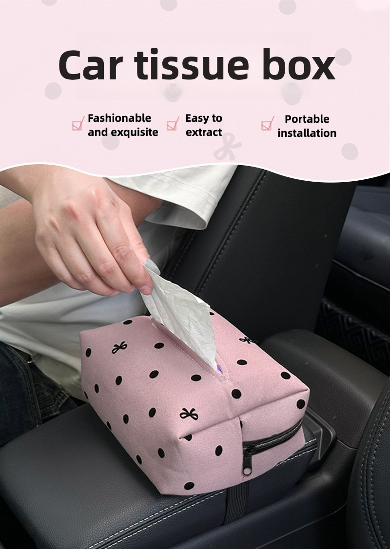 Elegant polka dot bow car tissue holder