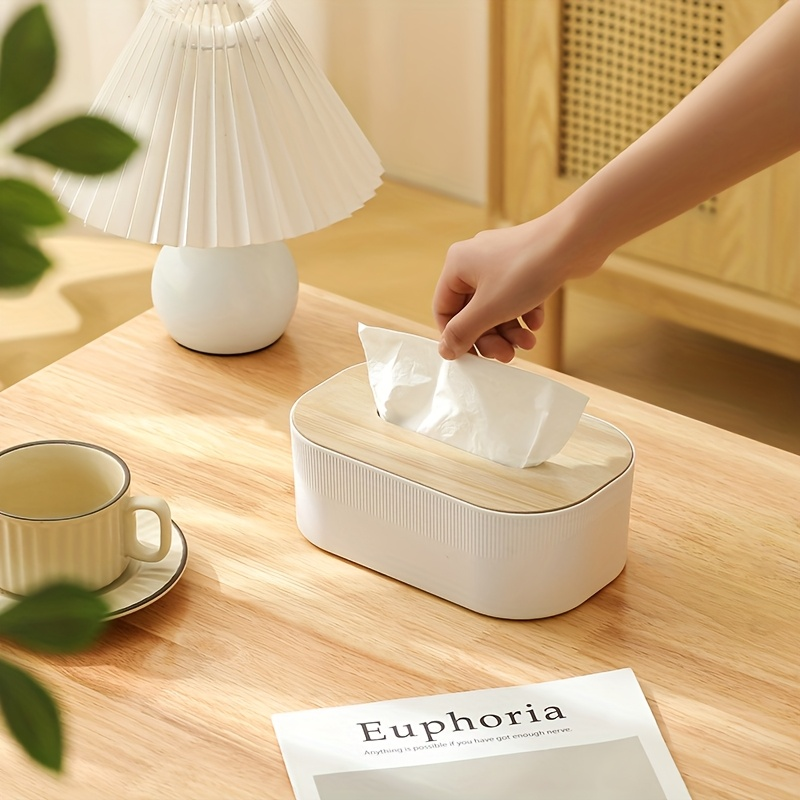 1 Modern Style Tissue Box Stand - Durable Plastic Material, Wooden Top