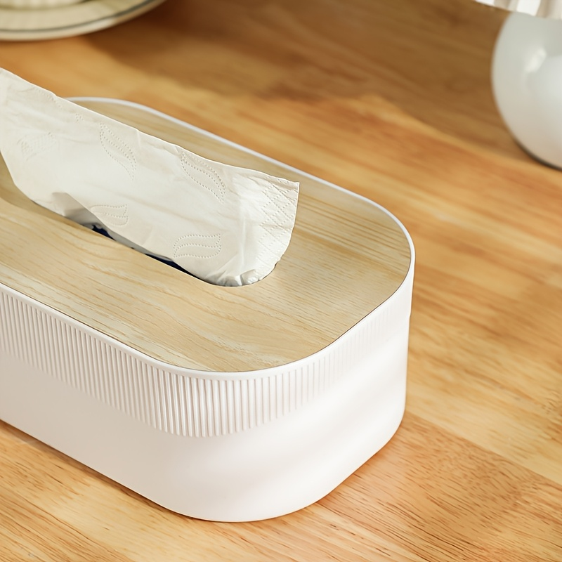 1 Modern Style Tissue Box Stand - Durable Plastic Material, Wooden Top