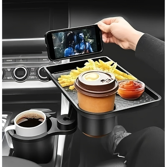 Adjustable car cup holder with 360° rotating tray