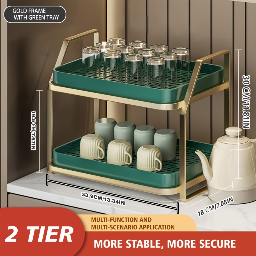 Expandable Double Tier Kitchen Storage Shelf – Gold Metal Frame.