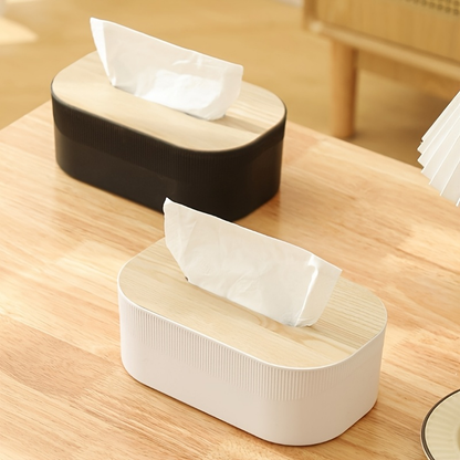 1 Modern Style Tissue Box Stand - Durable Plastic Material, Wooden Top