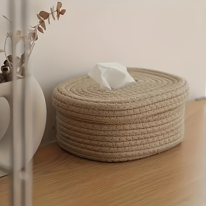 Canvas rope woven tissue box storage basket, suitable for storing tissues.