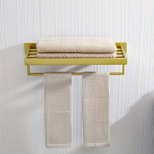 Luxury metal towel rack with storage shelf, wall-mounted (1 piece)