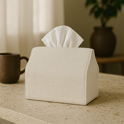 Elegant modern white and beige tissue box with lid - decorative storage box