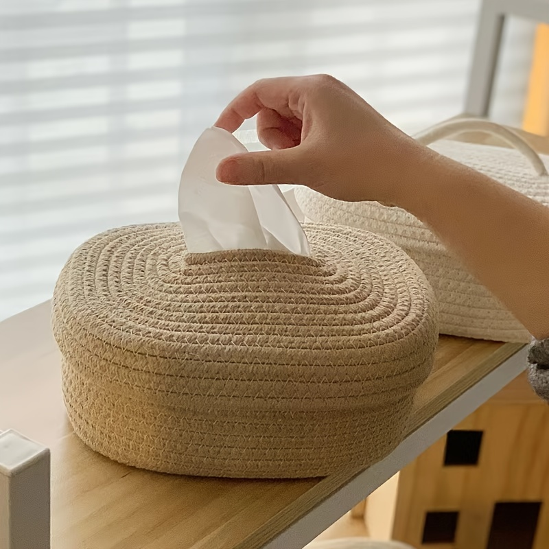 Canvas rope woven tissue box storage basket, suitable for storing tissues.