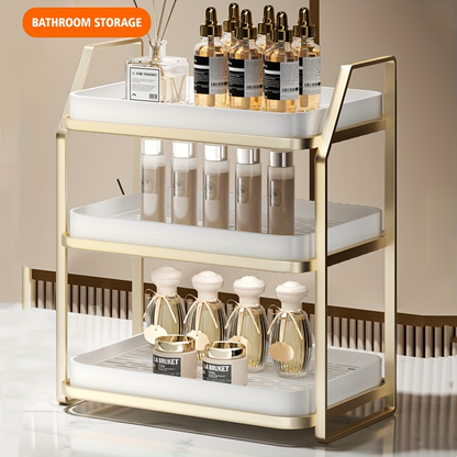 Expandable Double Tier Kitchen Storage Shelf – Gold Metal Frame.