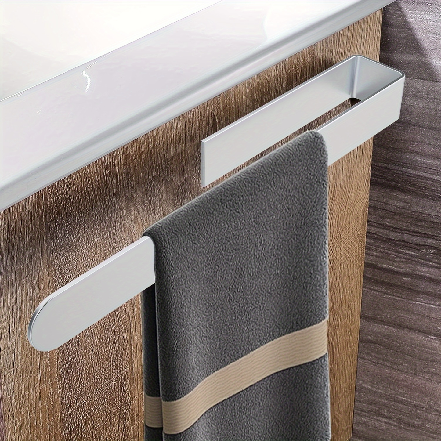 Self-adhesive stainless steel towel rack - 23.6 inches x 37.4 inches, matte black