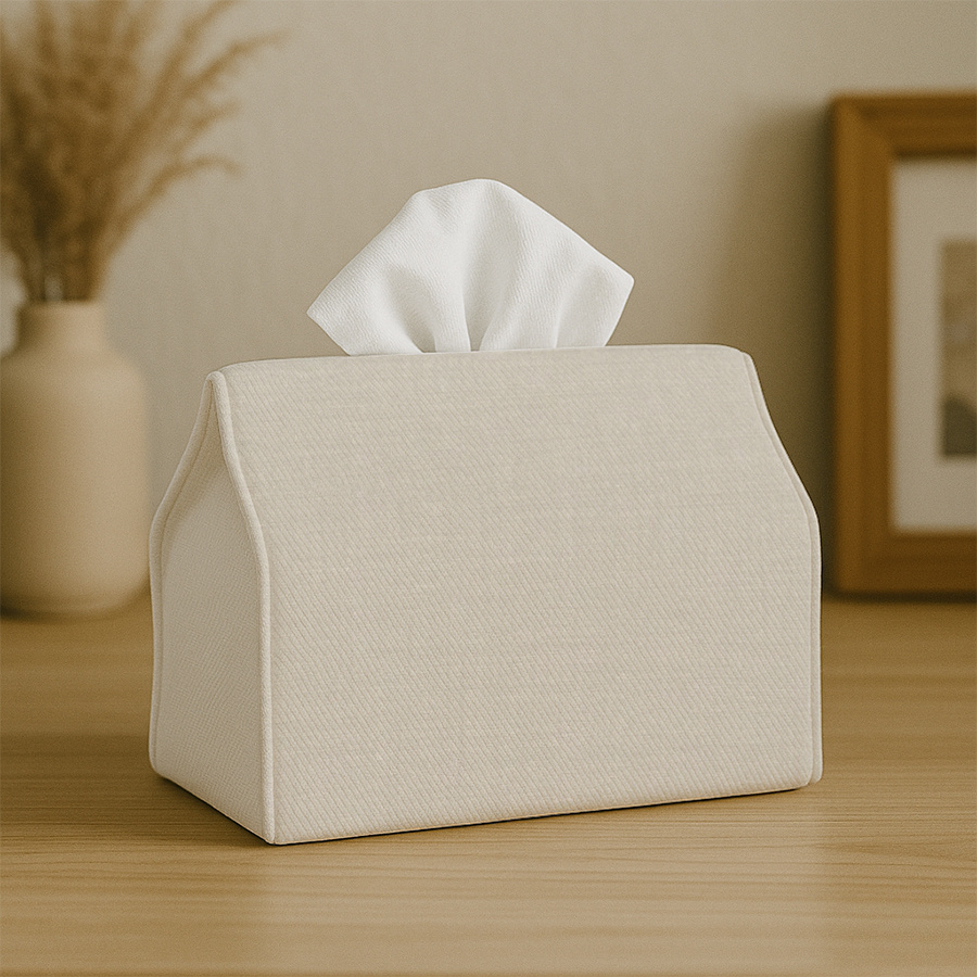 Elegant modern white and beige tissue box with lid - decorative storage box