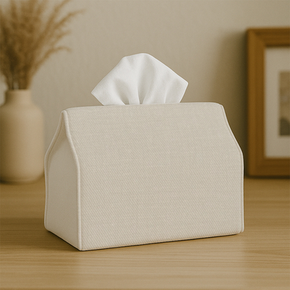Elegant modern white and beige tissue box with lid - decorative storage box