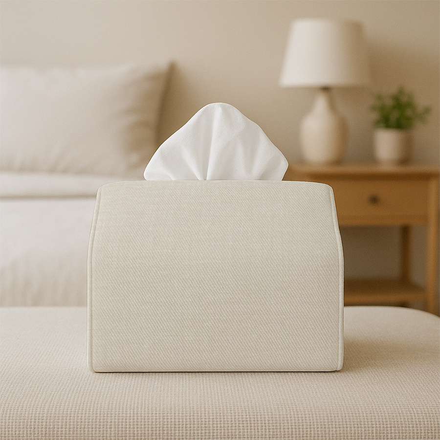 Elegant modern white and beige tissue box with lid - decorative storage box