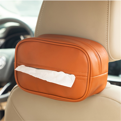 Universal seat back hanging tissue storage box
