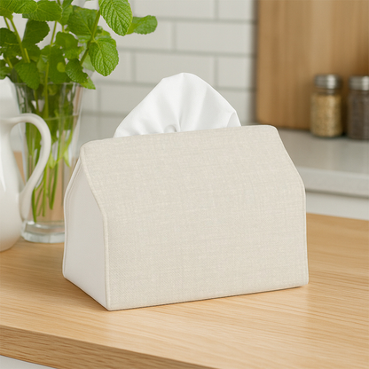 Elegant modern white and beige tissue box with lid - decorative storage box