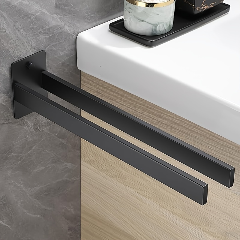 Modern black stainless steel double-layer towel rack, 4-hook wall-mounted