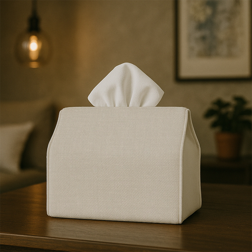 Elegant modern white and beige tissue box with lid - decorative storage box