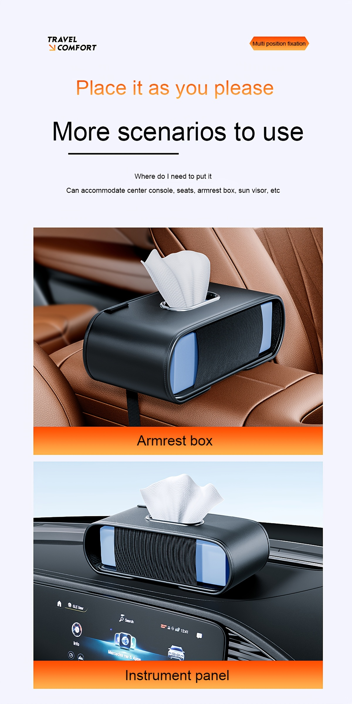 1 piece faux leather car seat back tissue holder