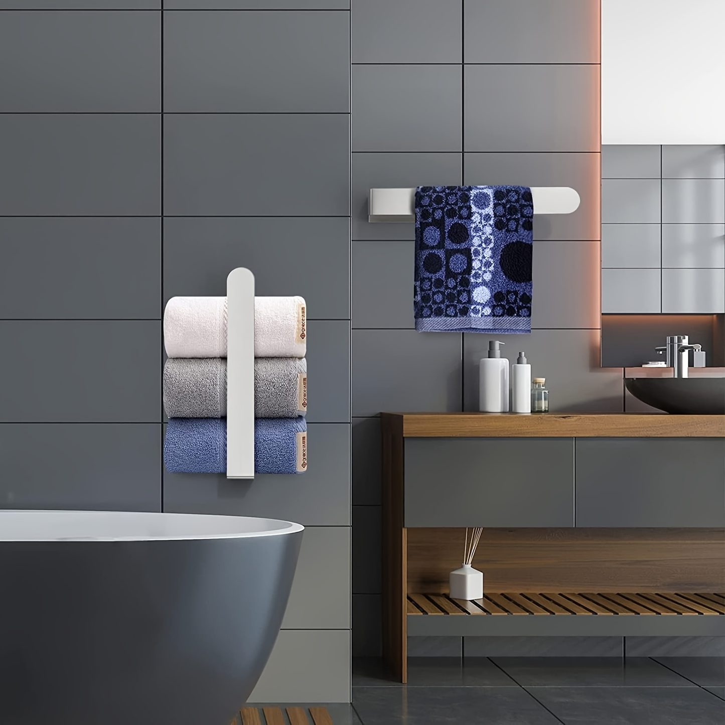 Self-adhesive stainless steel towel rack - 23.6 inches x 37.4 inches, matte black