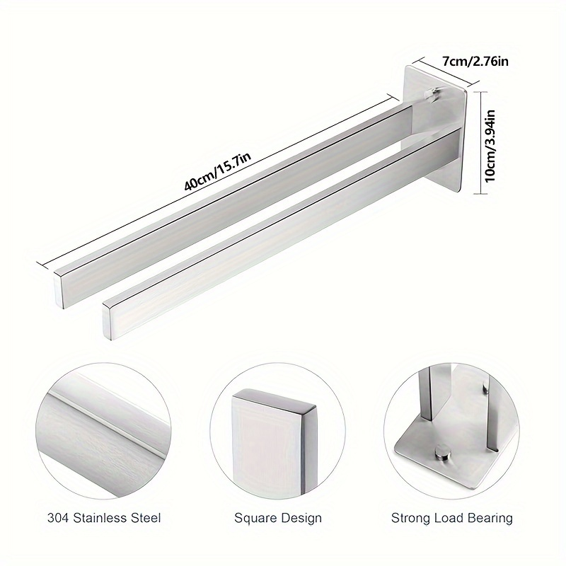 Modern black stainless steel double-layer towel rack, 4-hook wall-mounted