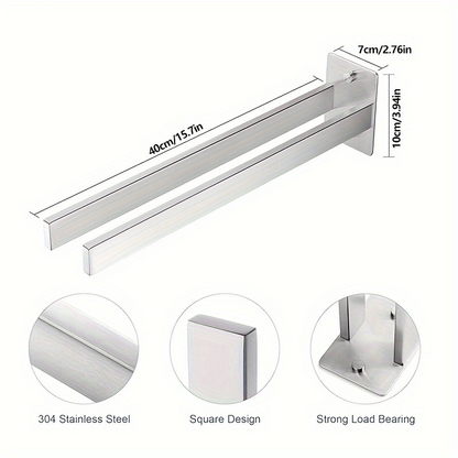 Modern black stainless steel double-layer towel rack, 4-hook wall-mounted