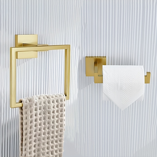 Two-piece elegant gold stainless steel bathroom accessory set