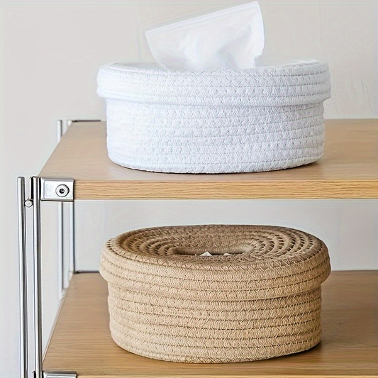 Canvas rope woven tissue box storage basket, suitable for storing tissues.
