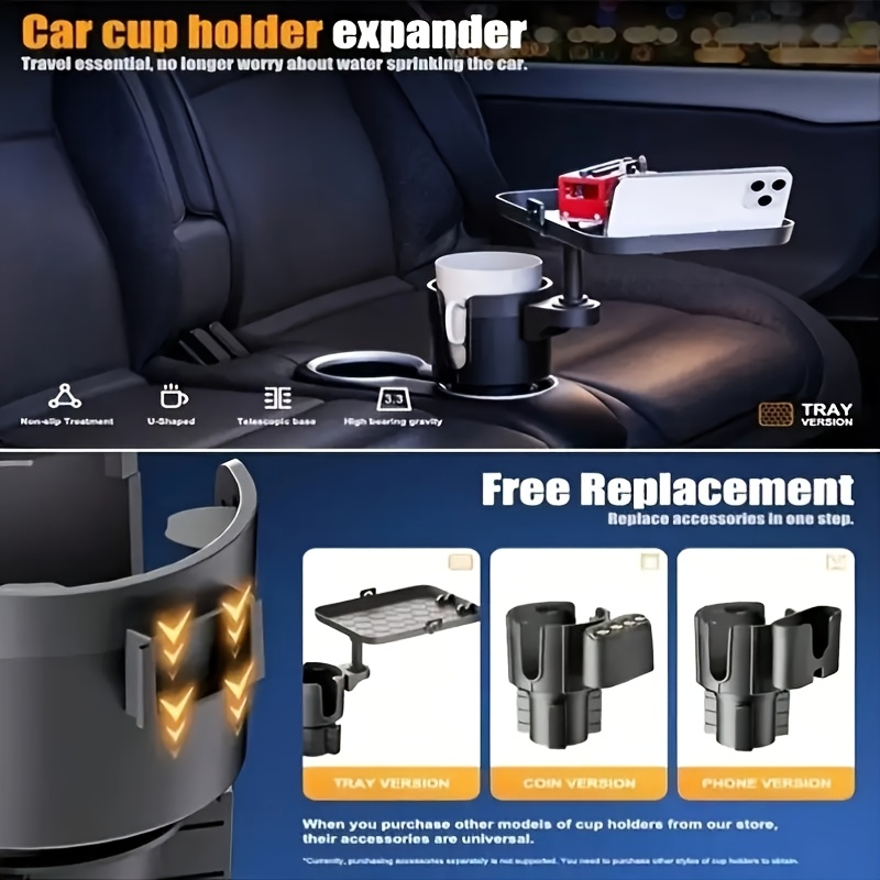 Adjustable car cup holder with 360° rotating tray