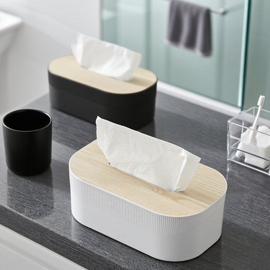 Modern black and white tissue box with lid - durable plastic rectangular storage box